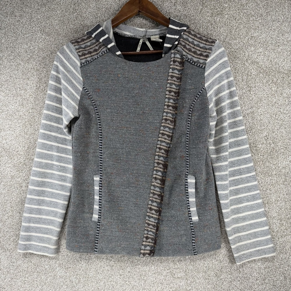 BKE Moto Sweatshirt Jacket Small Zip Mixed Pattern Gray Gimmicks Buckle Grunge